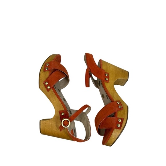 Boden Womens Size 6 (37) Suede Wood Chunky Heel Sandals Orange Y2K 90's  Summer - Picture 11 of 12